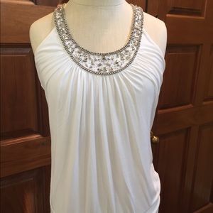 WH/BM Ladies size XS white sleeveless beaded top